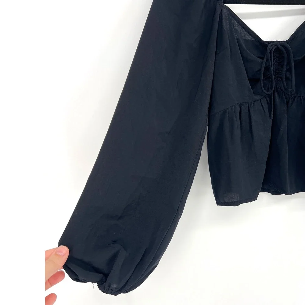 Abercrombie & Fitch Small Black Puff Sleeve Peasant Crop Top EUC Boho Whimsigoth